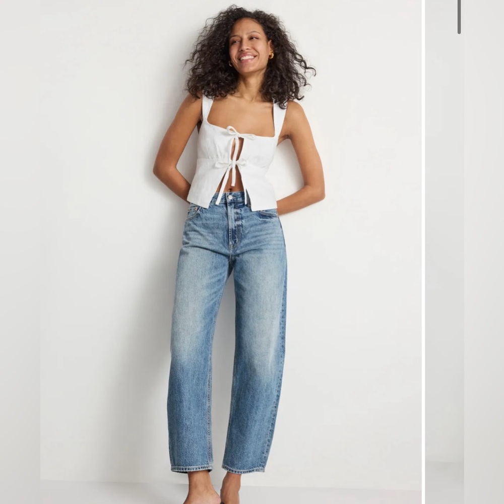 Reformation White Tie-Front Top linen